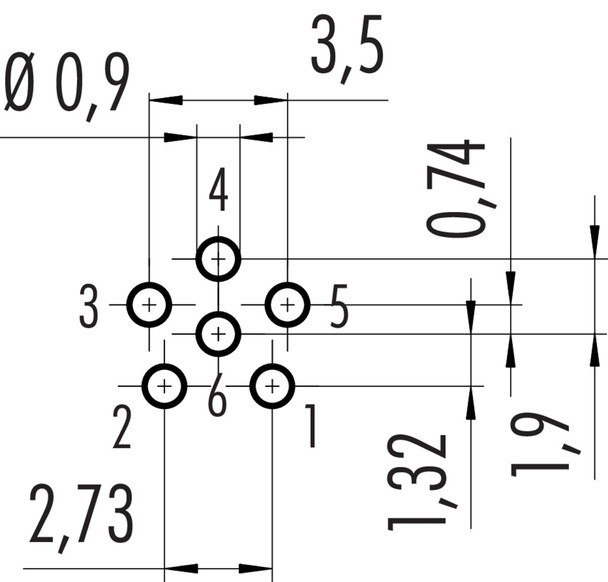 Binder 86-6518-1100-00006 M8 Female panel mount connector, Contacts: 6, unshielded, THT, IP67, M12x1,0, front fastened