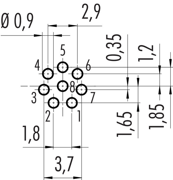 Binder 86-6518-1100-00008 M8 Female panel mount connector, Contacts: 8, unshielded, THT, IP67, M12x1,0, front fastened