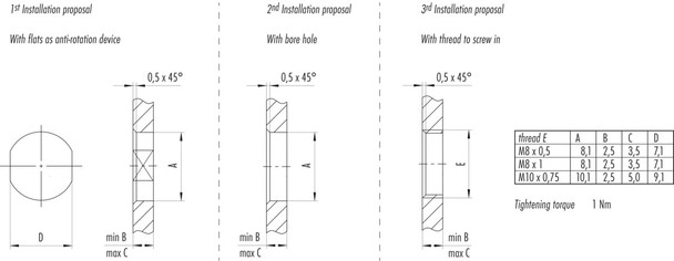 Binder 76-6218-1111-00003-0200 M8 Female panel mount connector, Contacts: 3, unshielded, single wires, IP67, UL, M10x0,75