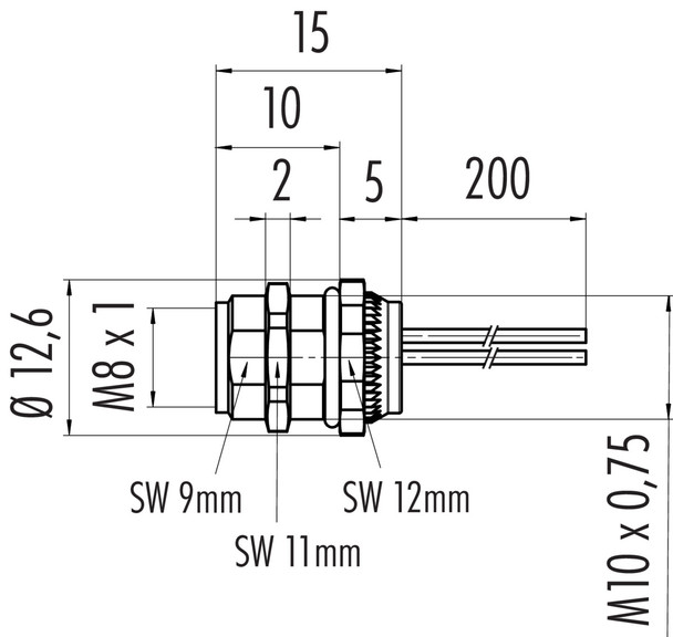 Binder 76-6618-1111-00005-0200 M8 Female panel mount connector, Contacts: 5, unshielded, single wires, IP67, UL, M10x0,75, front fastened