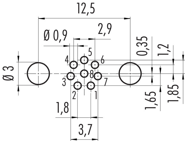 Binder 86-6618-1121-00008 M8 Female panel mount connector, Contacts: 8, shieldable, THT, IP67, M10x0,75, front fastened