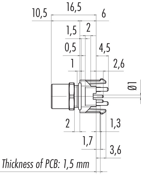 Binder 99-3412-281-03 M8 Female panel mount connector, Contacts: 3, unshielded, THR, IP67, UL