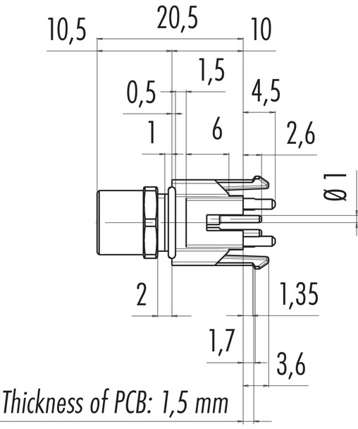 Binder 99-3390-280-04 M8 Female panel mount connector, Contacts: 4, unshielded, THR, IP67, UL