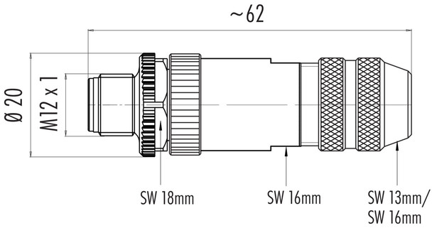 Binder 99-1429-814-04 M12-A Male cable connector, Contacts: 4, 4.0-6.0 mm, shieldable, screw clamp, IP67, UL