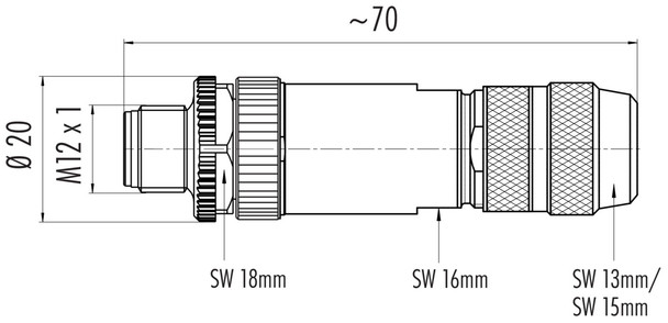 Binder 99-1489-814-08 M12-A Male cable connector, Contacts: 8, 5.0-8.0 mm, shieldable, screw clamp, IP67, UL