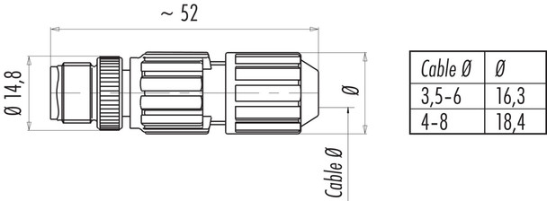 Binder 99-0527-14-04 M12-A Male cable connector, Contacts: 4, 3.5-6.0 mm, unshielded, cutting clamp, IP67