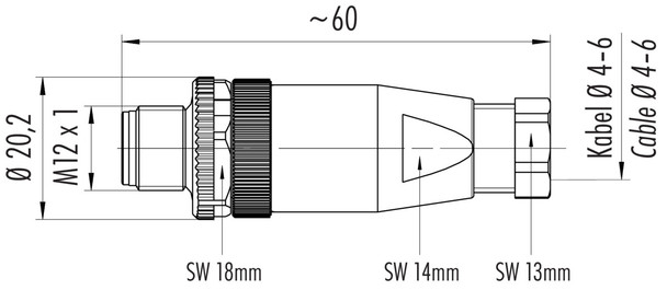 Binder 99-0529-14-04 M12-A Male cable connector, Contacts: 4, 4.0-6.0 mm, unshielded, crimping (Crimp contacts must be ordered separately), IP67, UL