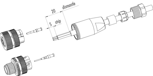 Binder 99-0529-14-04 M12-A Male cable connector, Contacts: 4, 4.0-6.0 mm, unshielded, crimping (Crimp contacts must be ordered separately), IP67, UL