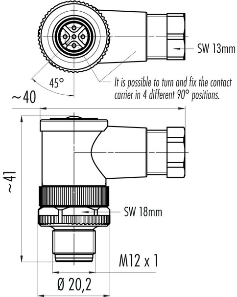 Binder 99-0437-52-05 M12-A Male angled connector, Contacts: 5, 6.0-8.0 mm, unshielded, screw clamp, IP67, UL