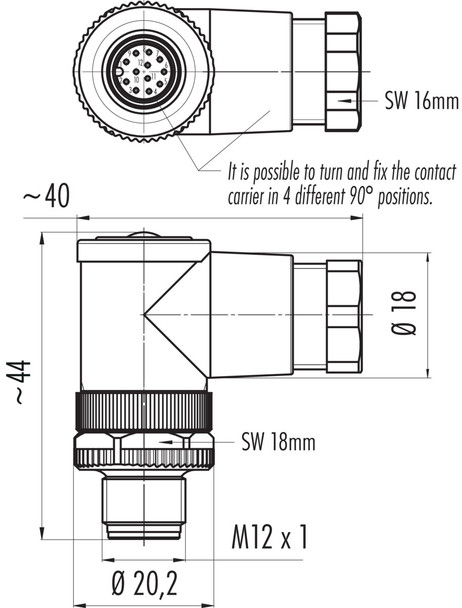 Binder 99-0491-52-12 M12-A Male angled connector, Contacts: 12, 6.0-8.0 mm, unshielded, solder, IP67, UL