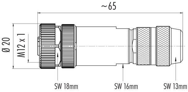 Binder 99-1434-814-04 M12-A Female cable connector, Contacts: 4, 5.0-8.0 mm, shieldable, crimping (Crimp contacts must be ordered separately), IP67, UL