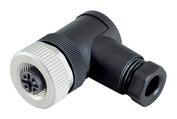 Binder 99-0430-24-04 M12-A Female angled connector, Contacts: 4, 4.0-6.0 mm, unshielded, screw clamp, IP67, UL | American Cable Assemblies