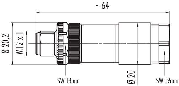 Binder 99-0487-29-08 M12-A Male cable connector, Contacts: 8, 8.0-10.0 mm, unshielded, screw clamp, IP67, UL, PG 11