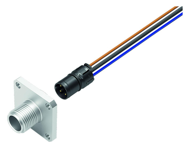 Binder 99-3433-116-04 M12-A Square male panel mount connector, Contacts: 4, unshielded, single wires, IP69k, IP68, IP67, UL, positionable, lockable, Square housing 26 mm | American Cable Assemblies