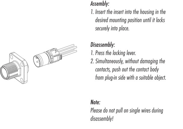 Binder 99-3443-116-05 M12-A Square male panel mount connector, Contacts: 5, unshielded, single wires, IP69k, IP68, IP67, UL, positionable, lockable, Square housing 26 mm