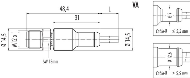 Binder 77-3729-0000-50708-0500 M12-A Male cable connector, Contacts: 8, unshielded, moulded on the cable, IP69K, UL, PUR, black, 8 x 0.25 mm², stainless steel, 5 m