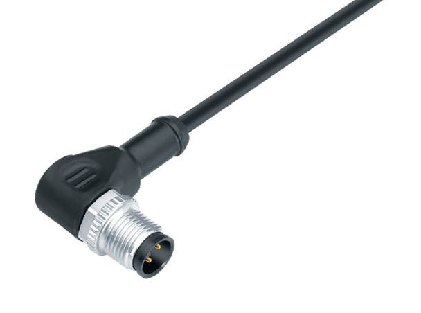 Binder 77-3427-0000-50003-0500 M12-A Male angled connector, Contacts: 3, unshielded, moulded on the cable, IP69K, UL, PUR, black, 3 x 0.34 mm², 5 m | American Cable Assemblies