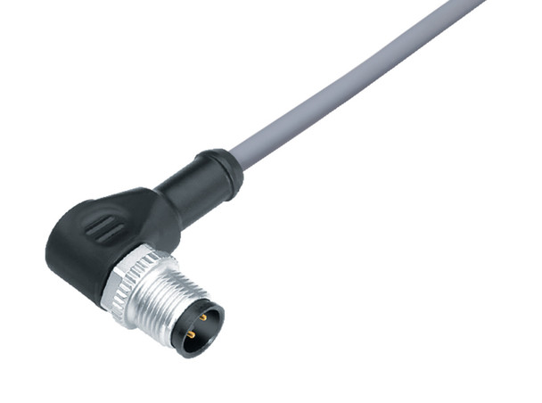 Binder 77-3427-0000-20004-0500 M12-A Male angled connector, Contacts: 4, unshielded, moulded on the cable, IP69K, UL, PVC, grey, 4 x 0.34 mm², 5 m | American Cable Assemblies