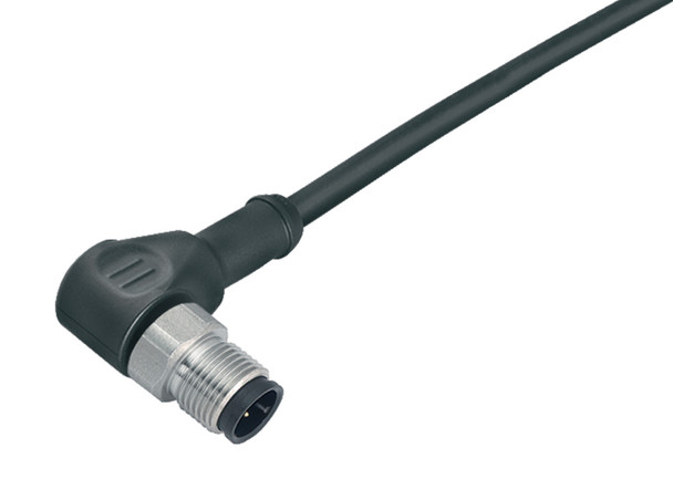 Binder 77-3727-0000-50004-1000 M12-A Male angled connector, Contacts: 4, unshielded, moulded on the cable, IP69K, UL, PUR, black, 4 x 0.34 mm², stainless steel, 10 m | American Cable Assemblies