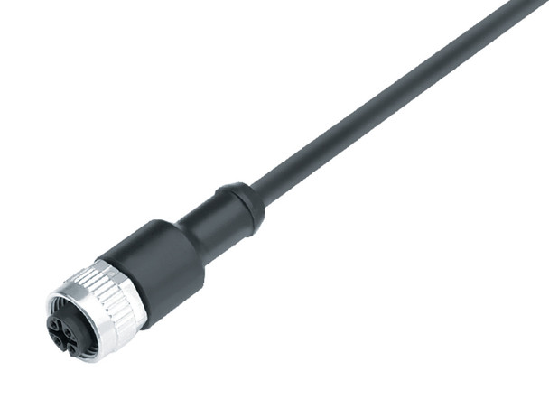 Binder 77-3430-0000-50003-0500 M12-A Female cable connector, Contacts: 3, unshielded, moulded on the cable, IP69K, UL, PUR, black, 3 x 0.34 mm², 5 m | American Cable Assemblies