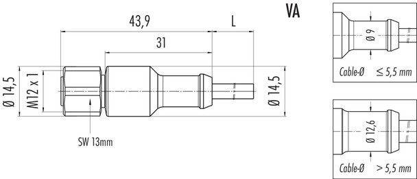 Binder 77-3730-0000-50005-0200 M12-A Female cable connector, Contacts: 5, unshielded, moulded on the cable, IP69K, UL, PUR, black, 5 x 0.34 mm², stainless steel, 2 m