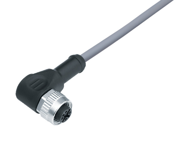 Binder 77-3434-0000-20003-0200 M12-A Female angled connector, Contacts: 3, unshielded, moulded on the cable, IP69K, UL, PVC, grey, 3 x 0.34 mm², 2 m | American Cable Assemblies