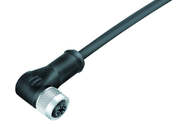 Binder 77-3534-0000-50703-1000 M12-A Female angled connector, Contacts: 3, shielded, moulded on the cable, IP67, UL, PUR, black, 3 x 0.34 mm², 10 m | American Cable Assemblies