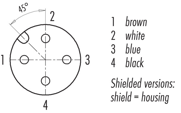 Binder 77-3534-0000-50704-0500 M12-A Female angled connector, Contacts: 4, shielded, moulded on the cable, IP67, UL, PUR, black, 4 x 0.34 mm², 5 m