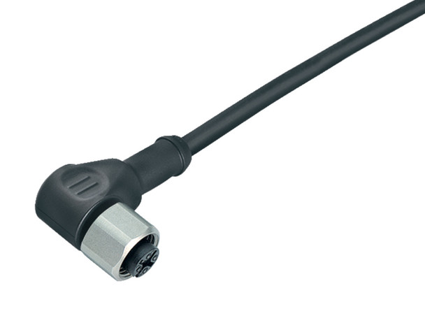Binder 77-3734-0000-50708-0200 M12-A Female angled connector, Contacts: 8, unshielded, moulded on the cable, IP69K, UL, PUR, black, 8 x 0.25 mm², stainless steel, 2 m | American Cable Assemblies