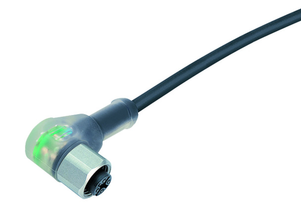 Binder 77-3834-0000-50003-0200 M12-A Female angled connector, Contacts: 3, unshielded, moulded on the cable, IP69K, UL, PUR, black, 3 x 0.34 mm², with LED PNP closer, stainless steel, 2 m | American Cable Assemblies