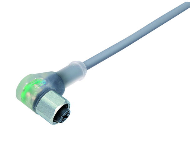 Binder 77-3834-0000-20003-0200 M12-A Female angled connector, Contacts: 3, unshielded, moulded on the cable, IP69K, UL, PVC, grey, 3 x 0.34 mm², stainless steel, 2 m | American Cable Assemblies