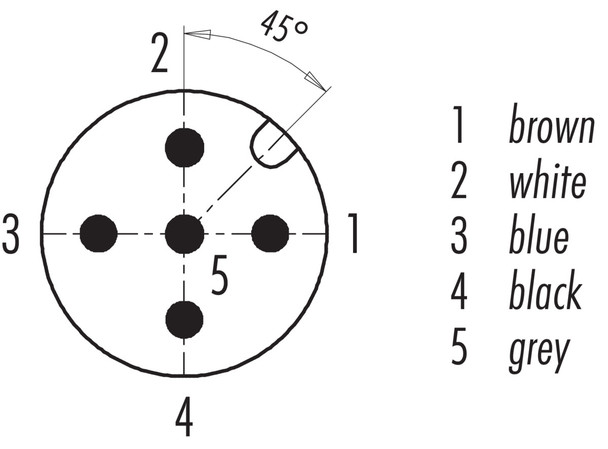 Binder 77-3429-0000-20005-0200 M12-A Male cable connector, Contacts: 5, unshielded, moulded on the cable, IP68, UL, PVC, grey, 5 x 0.34 mm², 2 m