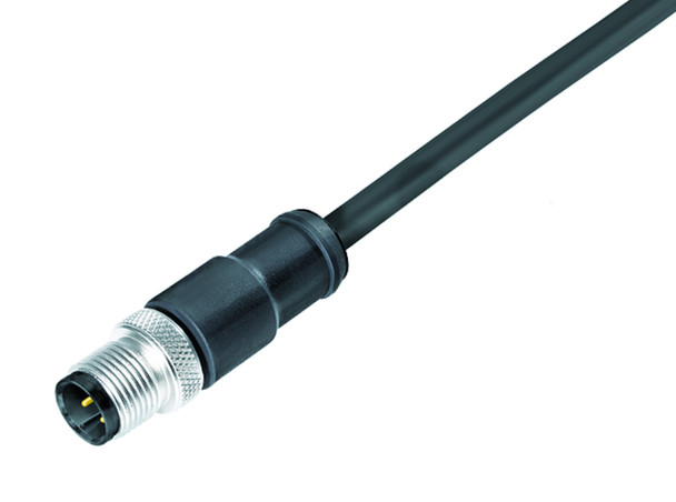 Binder 77-3529-0000-50703-0500 M12-A Male cable connector, Contacts: 3, shielded, moulded on the cable, IP67, UL, PUR, black, 3 x 0.34 mm², 5 m | American Cable Assemblies