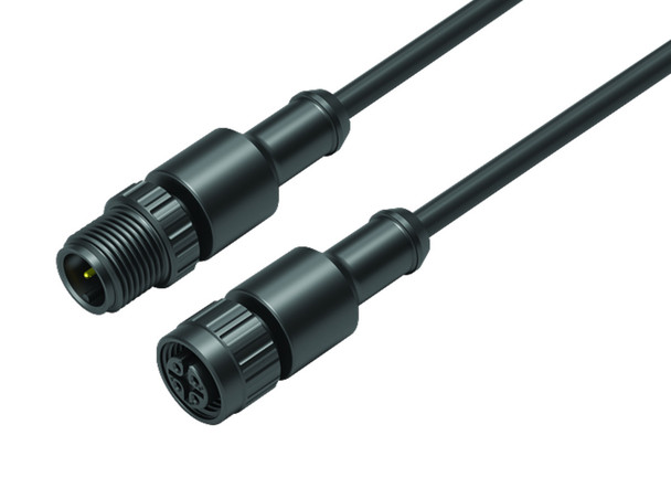 Binder 77-3420-3419-50003-0100 M12-A Connecting cable male cable connector - female cable connector, Contacts: 3, unshielded, moulded on the cable, IP68, UL, PUR, black, 3 x 0.34 mm², 1 m | American Cable Assemblies