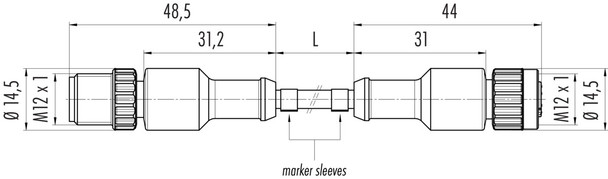 Binder 77-3420-3419-50005-0060 M12-A Connecting cable male cable connector - female cable connector, Contacts: 5, unshielded, moulded on the cable, IP68, UL, PUR, black, 5 x 0.34 mm², 0.6 m