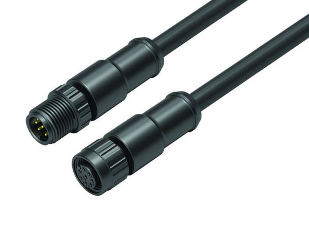 Binder 77-3420-3419-50708-0100 M12-A Connecting cable male cable connector - female cable connector, Contacts: 8, unshielded, moulded on the cable, IP68, UL, PUR, black, 8 x 0.25 mm², 1 m | American Cable Assemblies