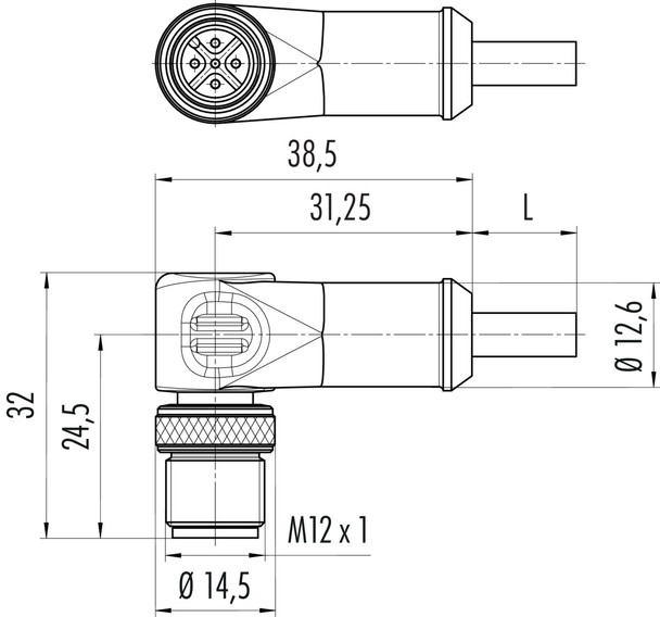 Binder 77-3527-0000-34708-0200 M12-A Male angled connector, Contacts: 8, shielded, moulded on the cable, IP67, Ethernet CAT5e, TPE, blue green, 4 x 2 x AWG 24, 2 m
