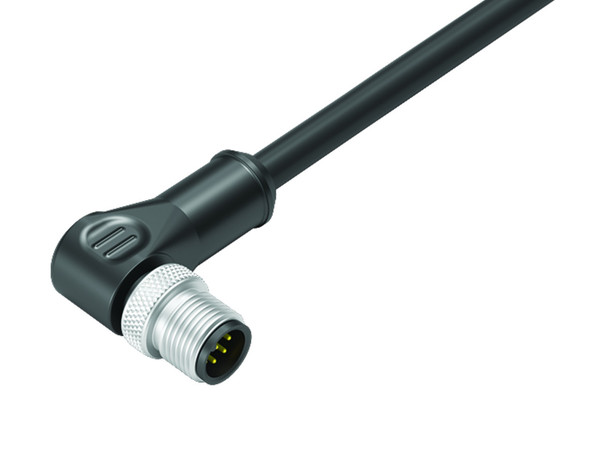 Binder 77-3527-0000-64708-0500 M12-A Male angled connector, Contacts: 8, shielded, moulded on the cable, IP67, Ethernet CAT5e, TPE, black, 4 x 2 x AWG 24, 5 m | American Cable Assemblies