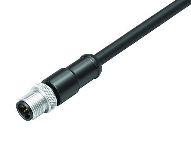 Binder 77-3529-0000-64708-1000 M12-A Male cable connector, Contacts: 8, shielded, moulded on the cable, IP67, Ethernet CAT5e, TPE, black, 4 x 2 x AWG 24, 10 m | American Cable Assemblies