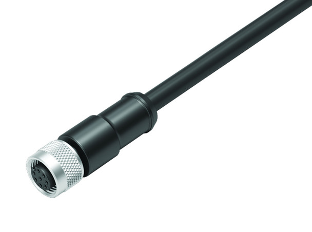 Binder 77-3530-0000-64708-1000 M12-A Female cable connector, Contacts: 8, shielded, moulded on the cable, IP67, Ethernet CAT5e, TPE, black, 4 x 2 x AWG 24, 10 m | American Cable Assemblies