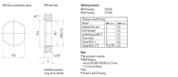 Binder 86-4631-1002-00004 M12-A Male panel mount connector, Contacts: 4, unshielded, solder, IP67, UL, M20x1,5