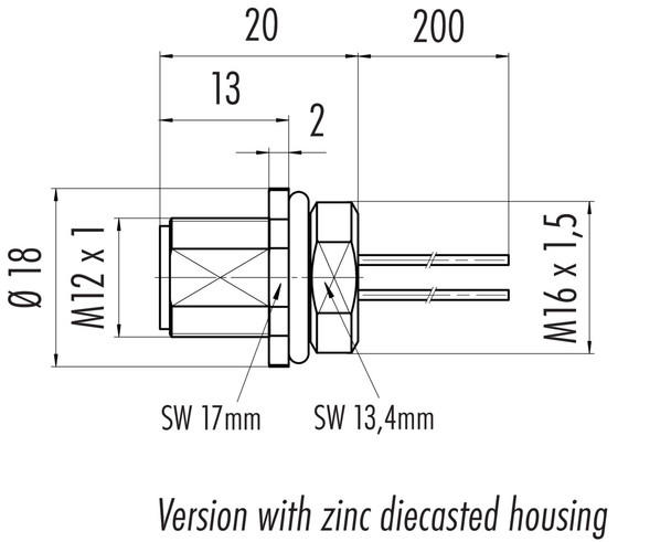 Binder 76-0231-0111-00012-0200 M12-A Male panel mount connector, Contacts: 12, unshielded, single wires, IP68, UL, M16x1,5