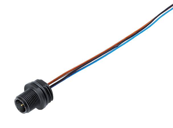Binder 76-4331-0011-00004-0200 M12-A Male panel mount connector, Contacts: 4, unshielded, single wires, IP67, UL, M16x1,5 | American Cable Assemblies