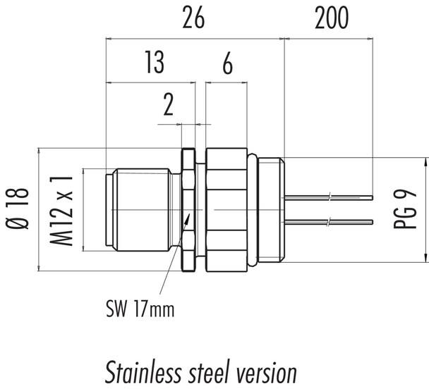 Binder 76-2731-0111-00008-0200 M12-A Male panel mount connector, Contacts: 8, unshielded, single wires, IP68, UL, PG 9, stainless steel
