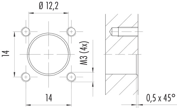 Binder 76-0931-0111-00012-0200 M12-A Square male panel mount connector, Contacts: 12, unshielded, single wires, IP40, UL, Vierkant