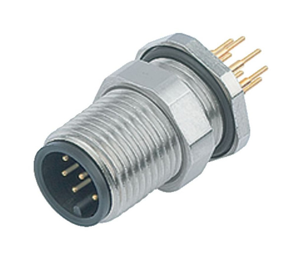 Binder 86-1031-1100-00004 M12-A Male panel mount connector, Contacts: 4, unshielded, THT, IP68, UL, M12x1,0, front fastened | American Cable Assemblies