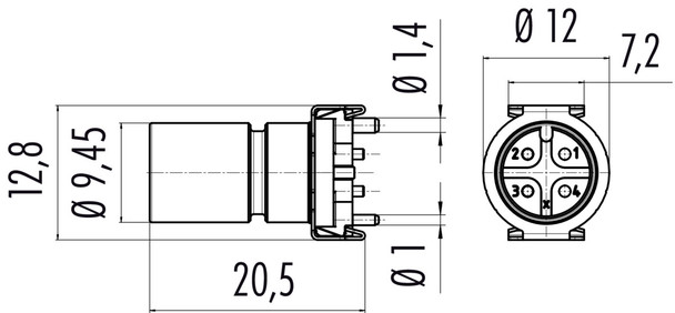 Binder 09-0431-600-04 M12-A Male receptacle, Contacts: 4, unshielded, SMT, IP67, for SMT