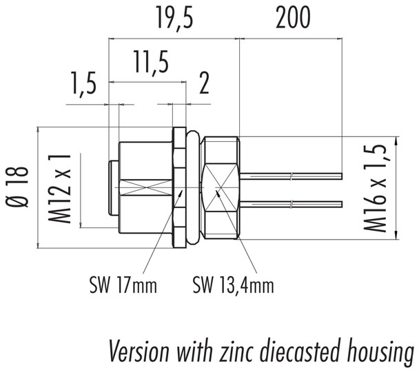 Binder 76-0232-0011-00104-0200 M12-A Female panel mount connector, Contacts: 4, unshielded, single wires, IP68, UL, M16x1,5