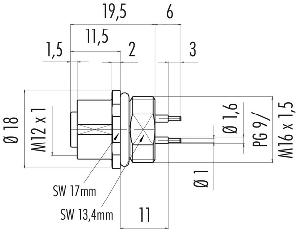 Binder 86-0132-0000-00008 M12-A Female panel mount connector, Contacts: 8, unshielded, THT, IP68, UL, PG 9