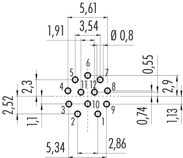 Binder 86-0532-1100-00012 M12-A Female panel mount connector, Contacts: 12, unshielded, THT, IP68, UL, PG 9, front fastened